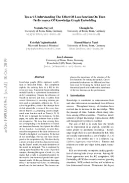 Toward Understanding The Effect Of Loss function On Then Performance Of
  Knowledge Graph Embedding