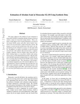 Estimation of Absolute Scale in Monocular SLAM Using Synthetic Data