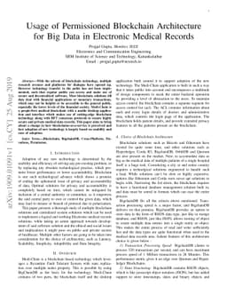 Usage of Permissioned Blockchain Architecture for Big Data in Electronic
  Medical Records