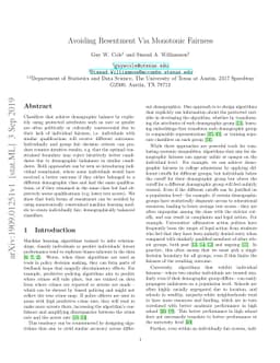 Avoiding Resentment Via Monotonic Fairness