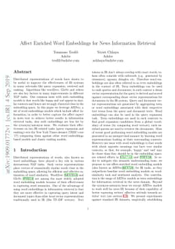 Affect Enriched Word Embeddings for News Information Retrieval