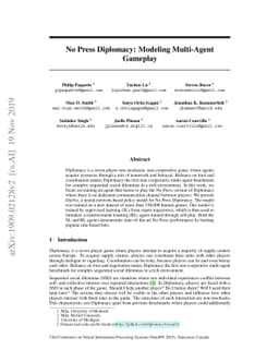 No Press Diplomacy: Modeling Multi-Agent Gameplay