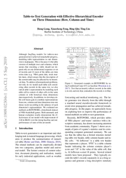 Table-to-Text Generation with Effective Hierarchical Encoder on Three
  Dimensions (Row, Column and Time)