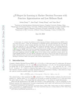 $\sqrt{n}$-Regret for Learning in Markov Decision Processes with
  Function Approximation and Low Bellman Rank