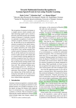 Towards Multimodal Emotion Recognition in German Speech Events in Cars
  using Transfer Learning