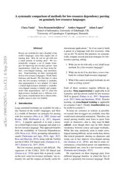 A systematic comparison of methods for low-resource dependency parsing
  on genuinely low-resource languages