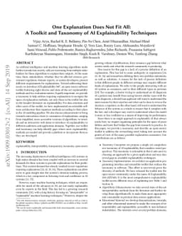 One Explanation Does Not Fit All: A Toolkit and Taxonomy of AI
  Explainability Techniques