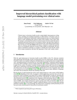 Improved Hierarchical Patient Classification with Language Model
  Pretraining over Clinical Notes