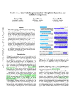 ACUTE-EVAL: Improved Dialogue Evaluation with Optimized Questions and
  Multi-turn Comparisons