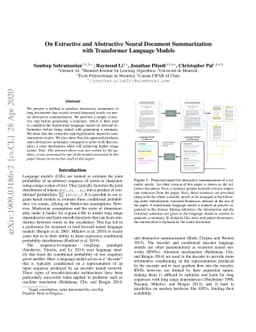 On Extractive and Abstractive Neural Document Summarization with
  Transformer Language Models
