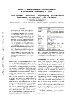 MultiFC: A Real-World Multi-Domain Dataset for Evidence-Based Fact
  Checking of Claims