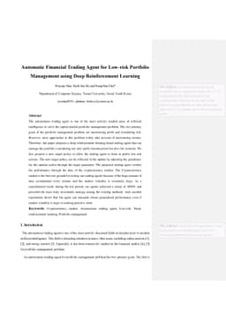 Automatic Financial Trading Agent for Low-risk Portfolio Management
  using Deep Reinforcement Learning