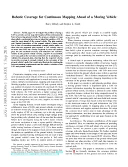 Robotic Coverage for Continuous Mapping Ahead of a Moving Vehicle
