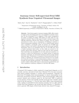Anatomy-Aware Self-supervised Fetal MRI Synthesis from Unpaired
  Ultrasound Images