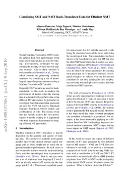 Combining SMT and NMT Back-Translated Data for Efficient NMT