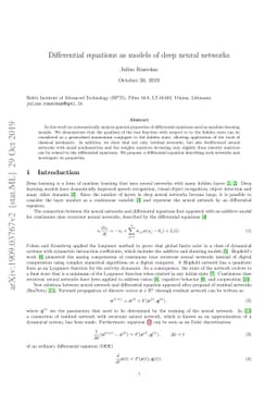 Differential equations as models of deep neural networks