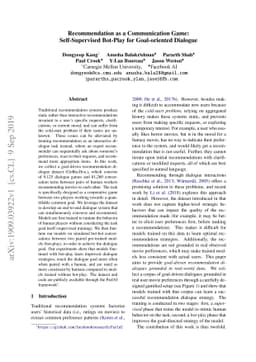 Recommendation as a Communication Game: Self-Supervised Bot-Play for
  Goal-oriented Dialogue