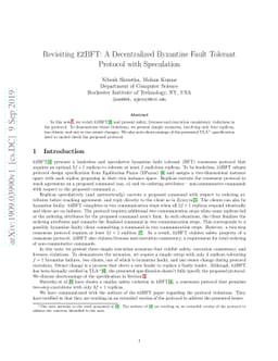 Revisiting EZBFT: A Decentralized Byzantine Fault Tolerant Protocol with
  Speculation