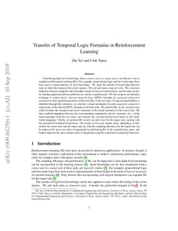 Transfer of Temporal Logic Formulas in Reinforcement Learning