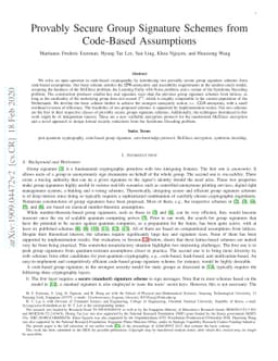 Provably Secure Group Signature Schemes from Code-Based Assumptions