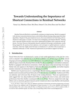 Towards Understanding the Importance of Shortcut Connections in Residual
  Networks