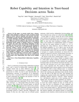 Robot Capability and Intention in Trust-based Decisions across Tasks
