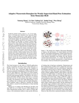 Adaptive Wasserstein Hourglass for Weakly Supervised Hand Pose
  Estimation from Monocular RGB