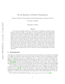 On the Hardness of Robust Classification