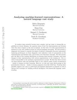 Analyzing machine-learned representations: A natural language case study