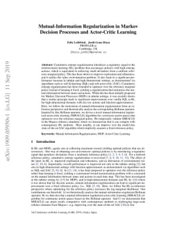 Mutual-Information Regularization in Markov Decision Processes and
  Actor-Critic Learning