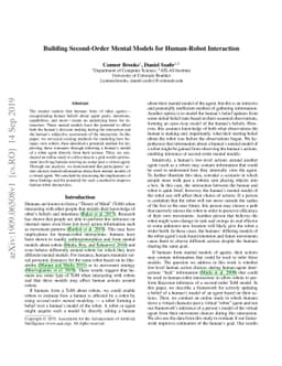 Building Second-Order Mental Models for Human-Robot Interaction