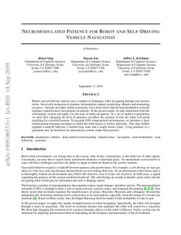 Neuromodulated Patience for Robot and Self-Driving Vehicle Navigation