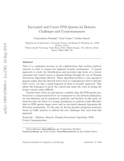 Encrypted and Covert DNS Queries for Botnets: Challenges and
  Countermeasures