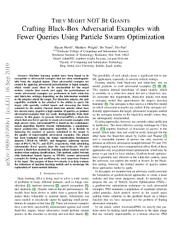 They Might NOT Be Giants: Crafting Black-Box Adversarial Examples with
  Fewer Queries Using Particle Swarm Optimization