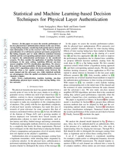 Statistical and Machine Learning-based Decision Techniques for Physical
  Layer Authentication