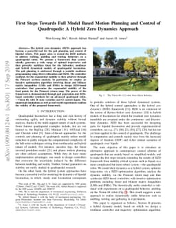 First Steps Towards Full Model Based Motion Planning and Control of
  Quadrupeds: A Hybrid Zero Dynamics Approach