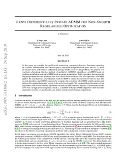 Renyi Differentially Private ADMM for Non-Smooth Regularized
  Optimization