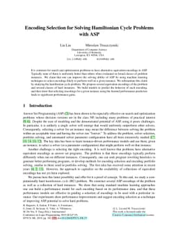 Encoding Selection for Solving Hamiltonian Cycle Problems with ASP