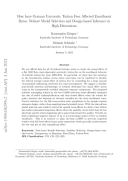 How have German University Tuition Fees Affected Enrollment Rates:
  Robust Model Selection and Design-based Inference in High-Dimensions