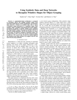 Using Synthetic Data and Deep Networks to Recognize Primitive Shapes for
  Object Grasping