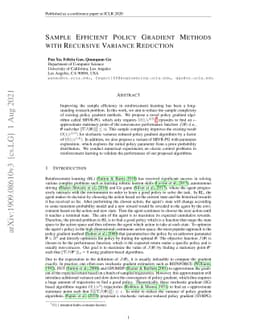 Sample Efficient Policy Gradient Methods with Recursive Variance
  Reduction