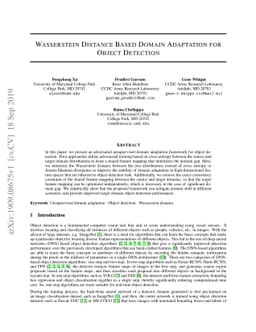 Wasserstein Distance Based Domain Adaptation for Object Detection