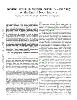 Variable Population Memetic Search: A Case Study on the Critical Node
  Problem