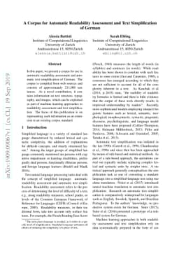 A Corpus for Automatic Readability Assessment and Text Simplification of
  German