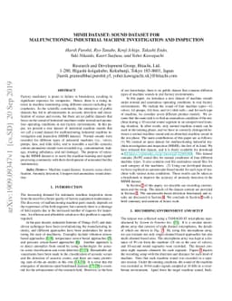 MIMII Dataset: Sound Dataset for Malfunctioning Industrial Machine
  Investigation and Inspection