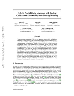 Hybrid Probabilistic Inference with Logical Constraints: Tractability
  and Message Passing