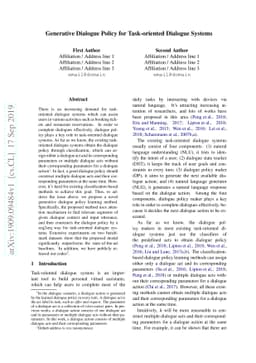 Generative Dialog Policy for Task-oriented Dialog Systems