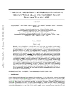 A Transfer Learning Approach for Automated Segmentation of Prostate
  Whole Gland and Transition Zone in Diffusion Weighted MRI