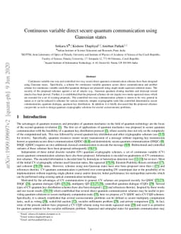Continuous variable direct secure quantum communication using Gaussian
  states