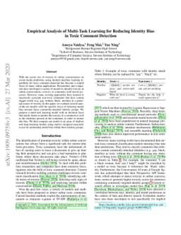 Empirical Analysis of Multi-Task Learning for Reducing Model Bias in
  Toxic Comment Detection